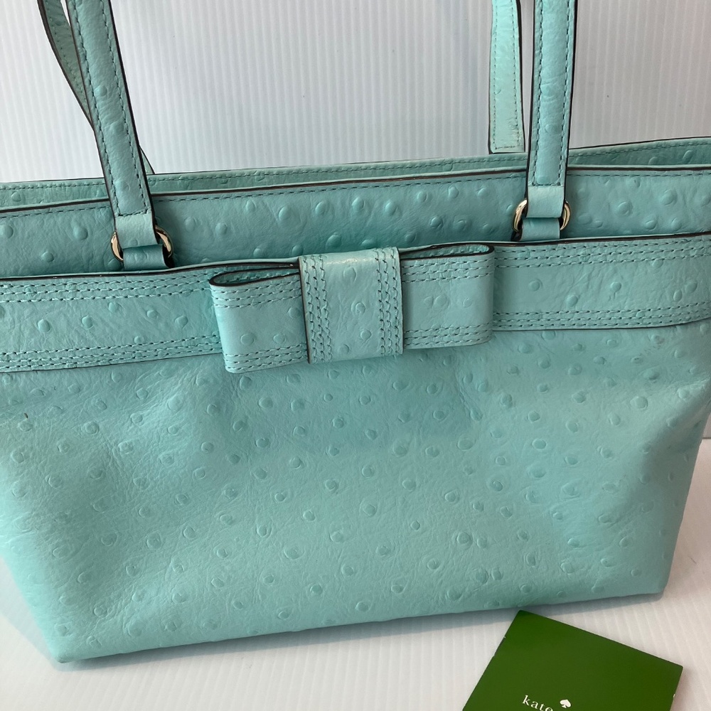 Kate Spade ostrich embossed Tiffany blue leather shoulder bag